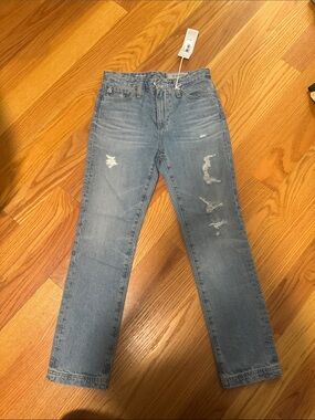 Light Wash Distressed Straight Leg Jeans Isabella
